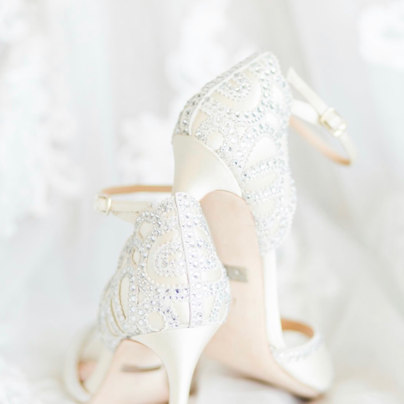 Badgley Mischka Roxy Satin And Leather Rhinestone Embellished Dress Sandal